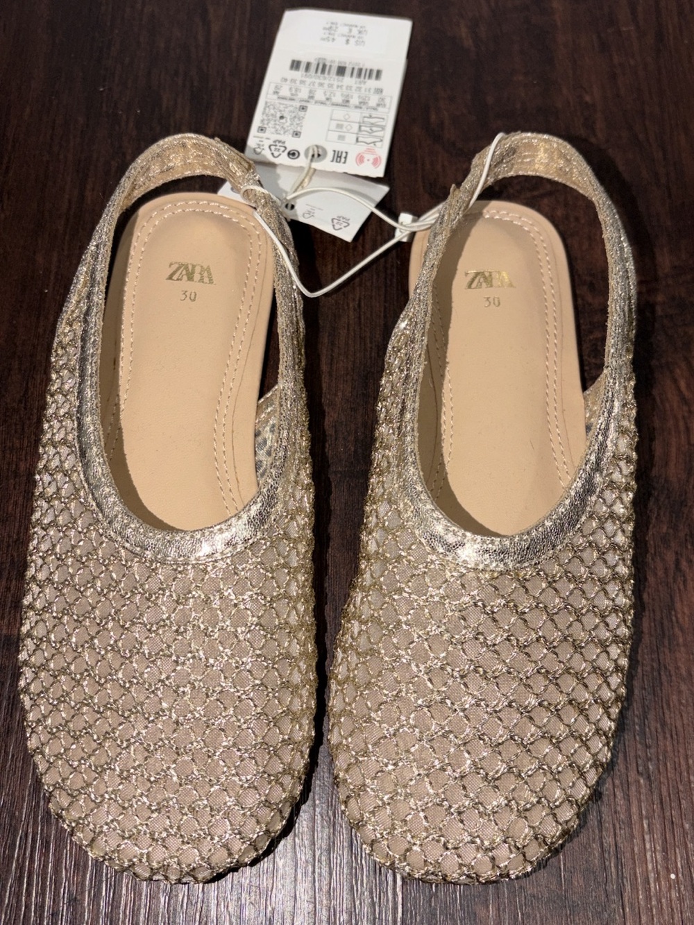 Zara Metallic Gold Woven Slingback Flats